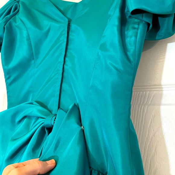 1980s ILGWU forest green bridesmaid prom evening gown vintage ball gown puff fun - Picture 5 of 15